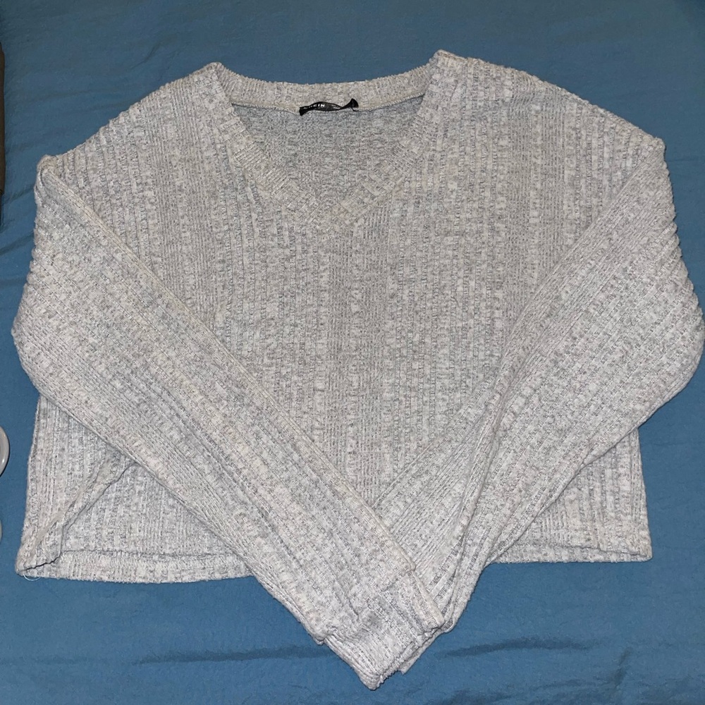 Grey V Neck Crop Top